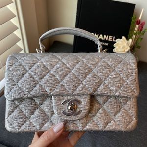 ❌SOLD❌ Chanel Top Handle Mini in Silver Caviar